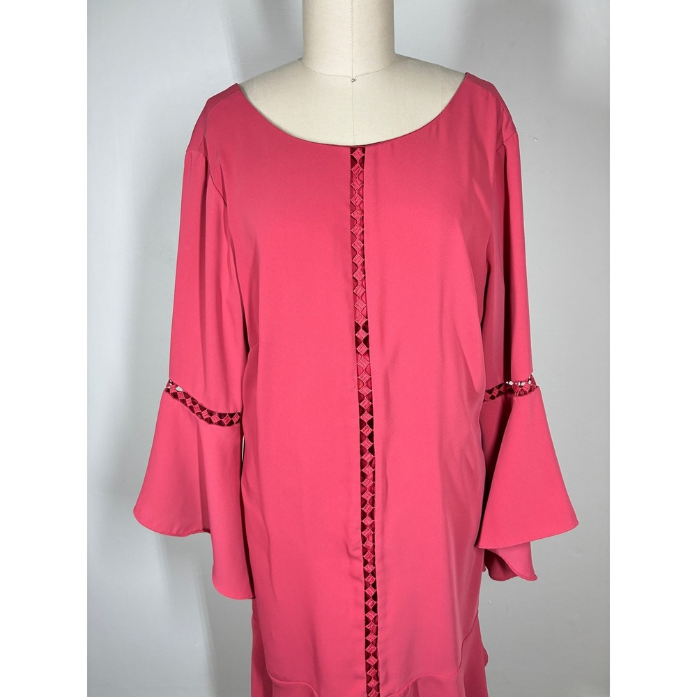 White House Black‎ Market Coral Pink Bell Sleeve Dress 12 Ruffle Hem Cutouts - Picture 2 of 11
